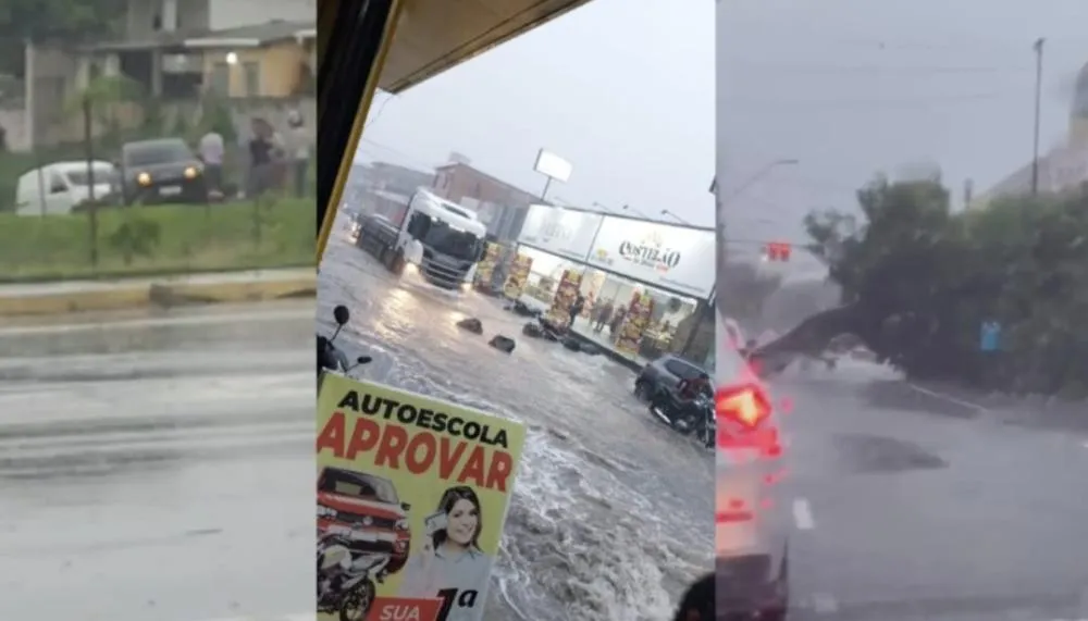 Temporal provoca alagamento na Avenida Getúlio Vargas, no Centro de Manaus